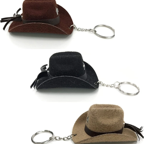 Mini Cowboy Hat Keychain Western Style Felt Metal Star Charm Decorative Bag Pendant Key Ring Accessory