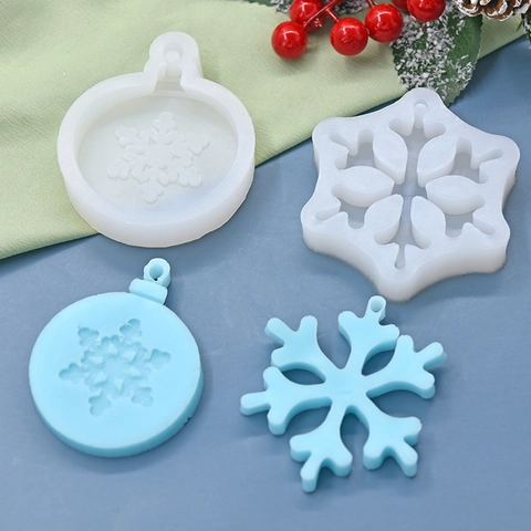 Molde De Silicona De Copo De Nieve Para Navidad DIY Fundición De Resina Decoración De Pasteles Jabón Artesanal Cera Relieve Redondo Hexagonal