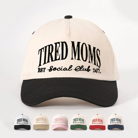 Tired Moms Social Club Baseball Cap Adjustable Polyester Bicolor Embroidery Retro Vintage Hat For Women