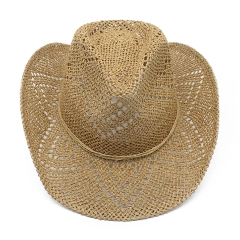 Western Cowboy Straw Hat Hollow Out Breathable Paper Straw Sun Protection Summer Beach Vacation Vintage Sunshade Unisex