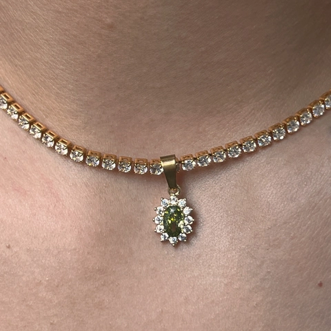 Oval Water Drop Zircon Pendant Necklace 18K Gold Plated Brass Tennis Chain Halo Jewelry For Women Retro Elegant