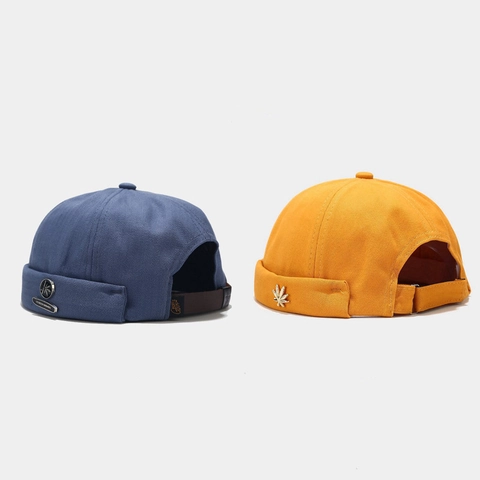 Brimless Docker Hat Baumwolle Canvas Verstellbar Metall Blatt Abzeichen Retro Vintage Streetwear Miki Cap Unisex
