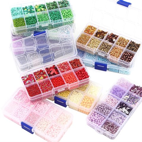 Glass Seed Beads Sequins Imitation Artificial Pearls Multi Compartment Organizer DIY Jewelry Bracelet Necklace Crafting Accessory Colorful