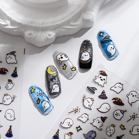 Halloween Nail Art Stickers Ghost Party 3D Embossed Decals Cute Cartoon Self Adhesive DIY Manicure Decoration