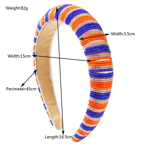 Handmade Beaded Padded Headband Bohemian Striped Color Block High Crown Hair Accessory For Women Fashion