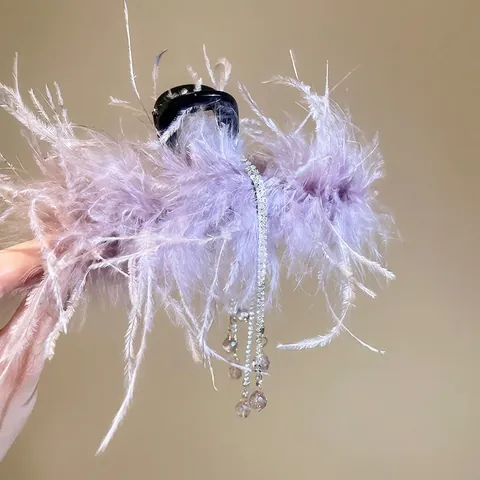 Eleganter Feder Haarklammer Mit Strass Quasten Acryl Süße Hai Clip Haaraccessoires Für Frauen Hochzeit Party