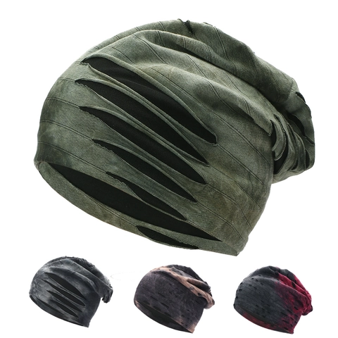Berretto Beanie Strappato Distressed Slouchy Acrilico Tie Dye Streetwear Punk Gotico Unisex Caldo Inverno
