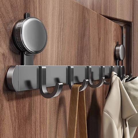 Wall Mounted Multi Hook Rack Space Aluminum Strong Suction Cup No Drill Waterproof For Bathroom Kitchen Entryway Door
