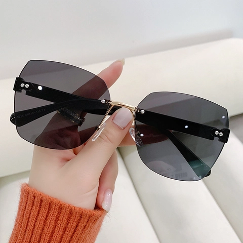 Rimless Oversized Sunglasses For Women Frameless Square Gradient Lens Fashion Retro UV Protection Eyewear