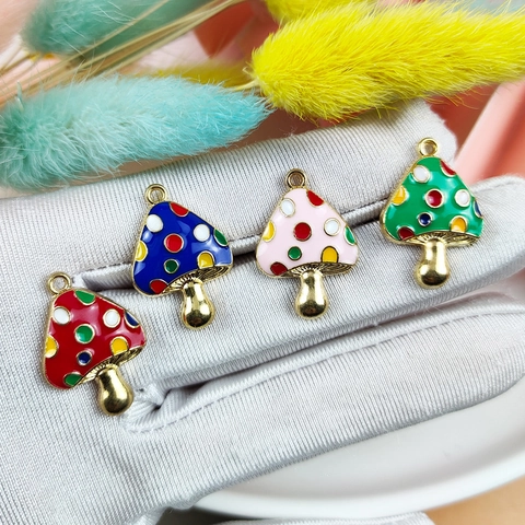 Cute DIY Alloy Mushroom Charms Colorful Polka Dot Enamel Mushroom Pendants For Earrings Necklace Jewelry Making Materials