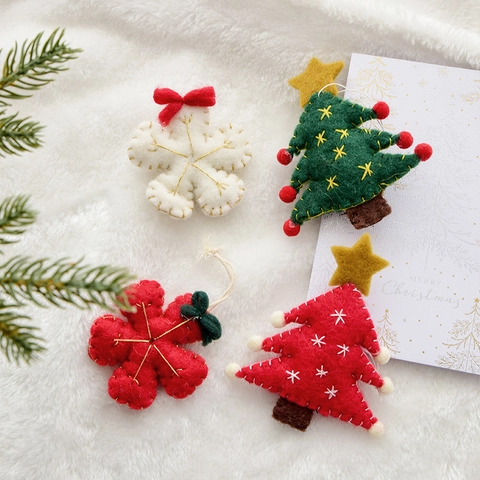 Christmas Wool Felt Hanging Ornaments Handmade Gingerbread Man Tree Elk Snowflake Stocking Pendants Holiday Tree Decor