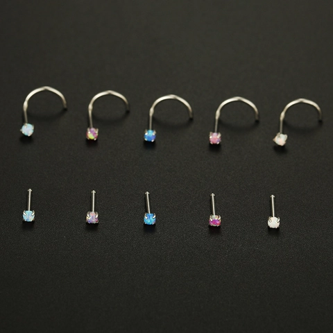 316L Edelstahl Künstlicher Opal Nasenstecker Für Unisex Rund Eingelegt Piercing Schmuck Gerade Stange S-Stange Nasenringe