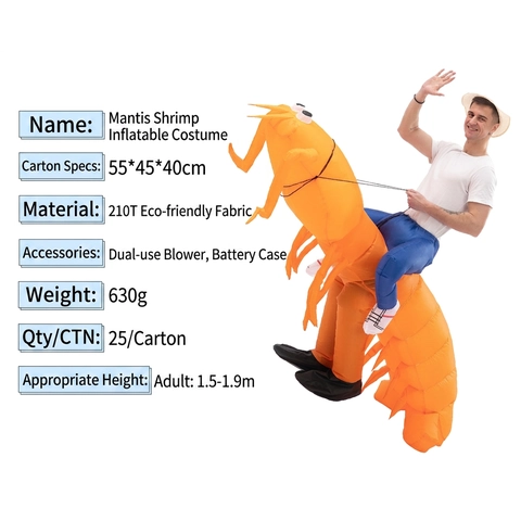 Opblaasbaar Bidsprinkhaankreeft Kostuum Polyester Waterdicht Grappig Pak Voor Halloween Feest Volwassene Nieuwigheid Feestelijke Prestaties