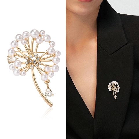 Elegante Spilla a Dente di Leone in Lega con Perle Artificiali per Donna Spilla a Fiore con Strass Lucidi Accessorio per Banchetto Matrimonio Festa Gioielli