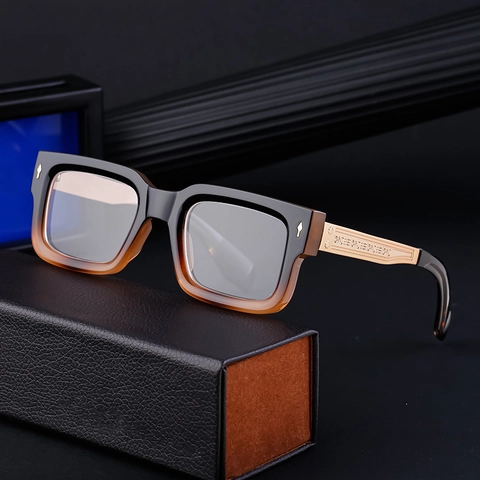 Vintage Square Eyeglasses Frame For Men Clear Lens Optical Glasses With Engraved Metal Temples Retro Style Accessory