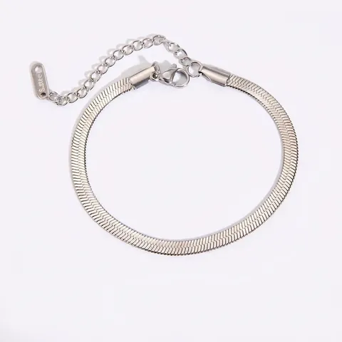 Minimalist Flat Snake Chain Bracelet Stainless Steel Waterproof Hypoallergenic Adjustable High End Jewelry For Women