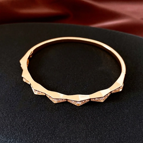 Geometrische Bangle Armband Zickzack 18K Verguld Koper Met Zirkonia Luxe Vintage Sieraden Voor Dames