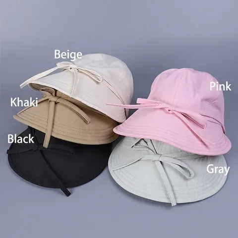 Cappello Da Sole Donna Pieghevole Nylon Asciugatura Rapida Cappello A Secchiello Con Fiocco Dolce Traspirante Estate
