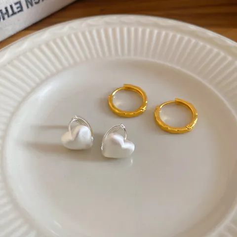 Heart Shaped Hoop Earrings Copper Wrinkled Matte Texture Simple Versatile Jewelry For Women With Silver Earring Post