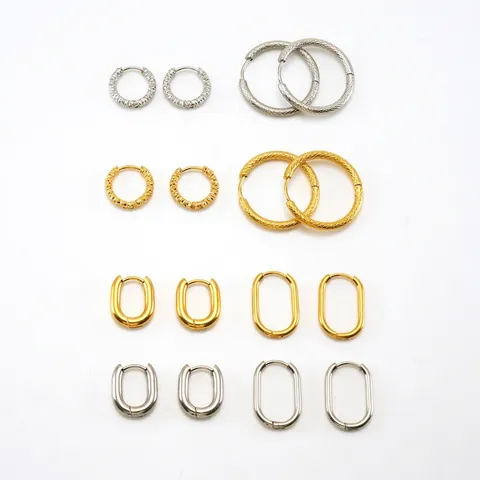 Geometric Hoop Earrings Stainless Steel Textured Snake Bone Pattern Minimalist Vintage French Fashionable Jewelry For Women