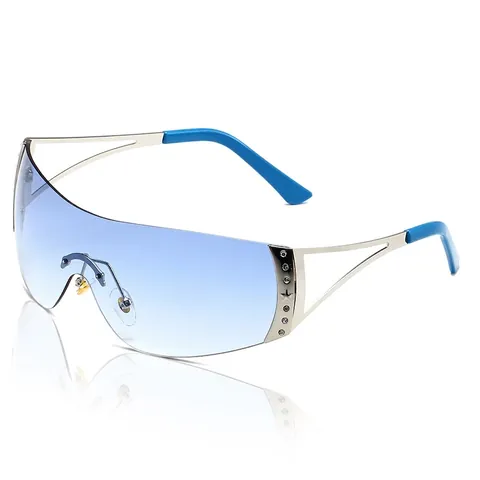 Y2K Rimless Wrap Around Sunglasses Metal Frame Rhinestone Star Decor Millennial Fashion Unisex UV400 Shield Sun Glasses