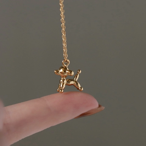 Luftballon Hund Anhänger Halskette 18K Vergoldet Titanstahl Tier Minimalistischer Schmuck Geschenk Damen Mädchen