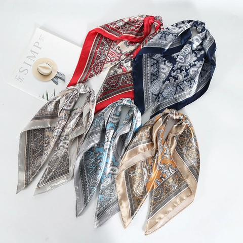 Paisley Print Satijnen Vierkante Sjaal Satijn-Achtig Professionele Kantoor Halsdoek Voor Dames Vintage Mode Accessoire