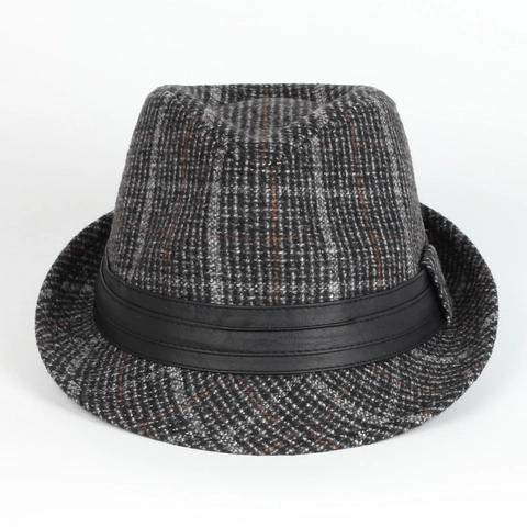 Plaid Fedora Hat Polyester Cotton Blend British Retro Gentleman Trilby With PU Leather Band Unisex Autumn Winter