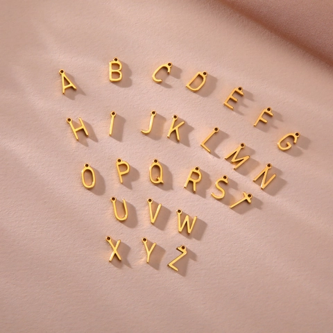Edelstahl Alphabet Buchstaben Anhänger 18K Vergoldet Initialen Charms A-Z DIY Schmuckherstellung Zubehör