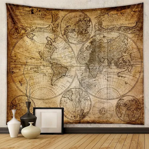 Tapiz De Mapa Del Mundo Vintage Fibra De Poliéster Retro Náutico Colgante De Pared Para Dormitorio Sala De Estar Decoración Hogar Arte