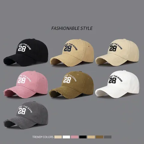 Casquette De Baseball En Coton Lavé Vintage Broderie Graphique Bord Cassé Effet Usé Ajustable Dad Hat