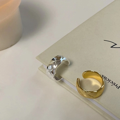 Quilted Pattern Metal Open Ring High End Plated Adjustable Fashion Elegant Simple Jewelry For Women