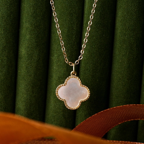 Klavertje Geometrische Hanger Ketting Koper Verguld Witte Schelp Zirkoon Sieraden Voor Dames