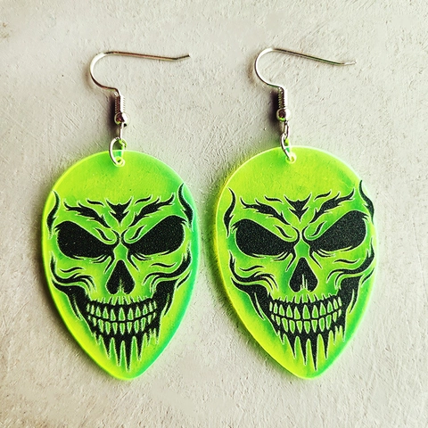 Halloween Ohrhänger Fluoreszierendes Grün Acryl Gruselig Totenkopf UFO Alien Hexe Kessel Damen Party Gotischer Schmuck