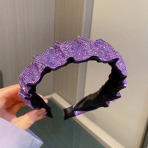 Rhinestone Padded Headband Full Diamond Pleated Wide Hairband Baroque Style Sparkling Hair Accessories For Women