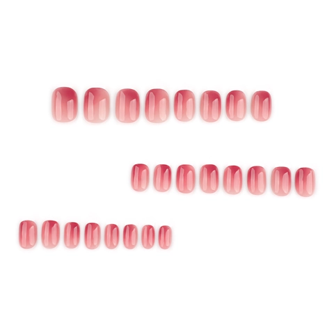 Rosa Farbverlauf Press On Nails Jelly Textur Kurz Rund Künstliche Fingernägel Einfach Glänzend Falsche Nägel Für Frauen