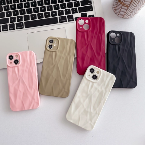 Wrinkled Silicone Phone Case Soft Shockproof Protective Cover For IPhone Series Pleated Texture Fashion Solid Color