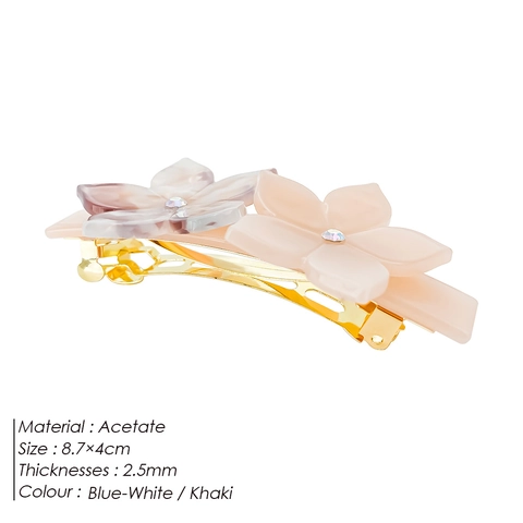 French Style Acetate Flower Hair Clip For Women Elegant Camellia Rhinestone Hair Barrettes Contrast Color Hair Accessories