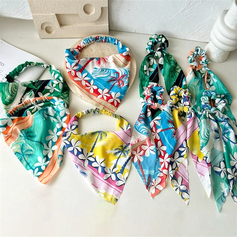 Tropischer Druck Dreieck Stirnband Elastisches Haartuch Bandana Kokosnussbaum Blumenmuster Urlaub Strand Haarschmuck