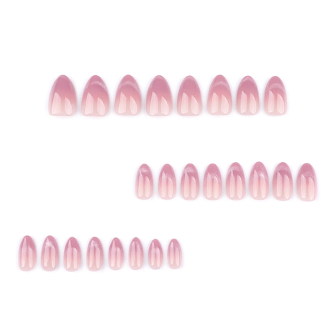 Plaknagels Roze Paars Gradiënt Cat Eye Effect Glitter Amandelvorm Franse Stijl Kunstnagels