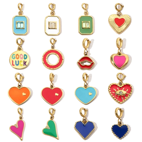 Roestvrijstalen Hangers Kleurrijke Emaille Bedels Hart Lip Vorm DIY Sieraden Maken Accessoires Met Veer Sluiting Voor Vrouwen