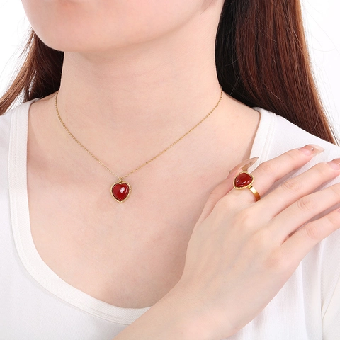 Herzschmuck Edelstahl Halskette Ohrringe Ring Mit Katzenaugenstein Perlmutt Vintage Stil Für Damen