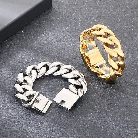 Bracelet À Maillons Cubains Pour Hommes En Acier Inoxydable 316L Poli Lisse Punk Industriel Lourd Bijoux Hip Hop