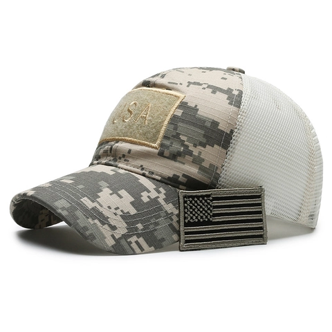 Cappello Da Baseball Tattico Cotone Mesh Traspirante Camouflage Outdoor Stile Militare Con Patch Velcro Bandiera USA