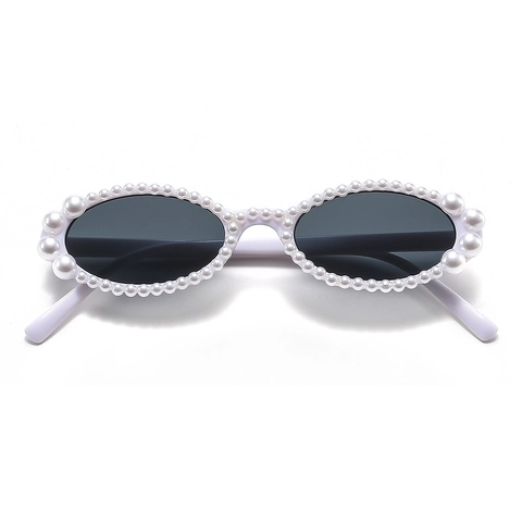 Gafas De Sol Ovaladas Elegantes Vintage Para Mujer Montura De PC Blanca Decoración De Perlas Artificiales Artificiales Protección UV400 Lentes AC