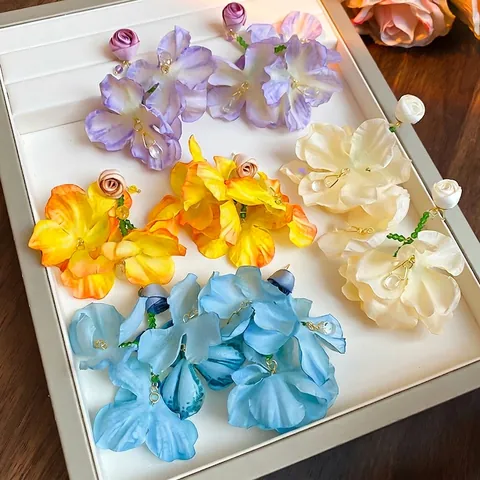 Pendientes Colgantes De Flores De Tela Con Poste De Plata De Ley 925 Capullo De Rosa Borla Estilo Bohemio Vacaciones Para Mujer