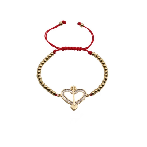 Heart Arrow Pendant Bracelet Copper Zircon Micro Pave Adjustable Braided Rope Jewelry Valentine Gift For Women