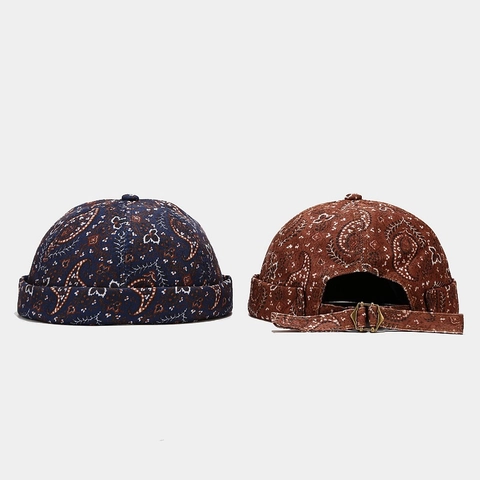 Paisley Corduroy Docker Hat Randlose Mütze Mit Verstellbarer Metallschnalle Retro Streetwear Unisex