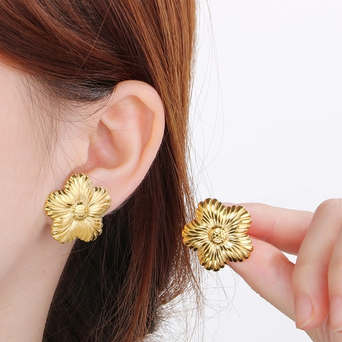 Orecchini A Lobo Fiore Acciaio Inossidabile 3D Floreale Girasole Stile Francese Gioielli Per Donne