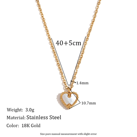 Collana E Bracciale Con Pendente A Cuore In Acciaio Inossidabile Placcato Oro 18K Madreperla Bianca Bordo Perla Artificialto Gioielli